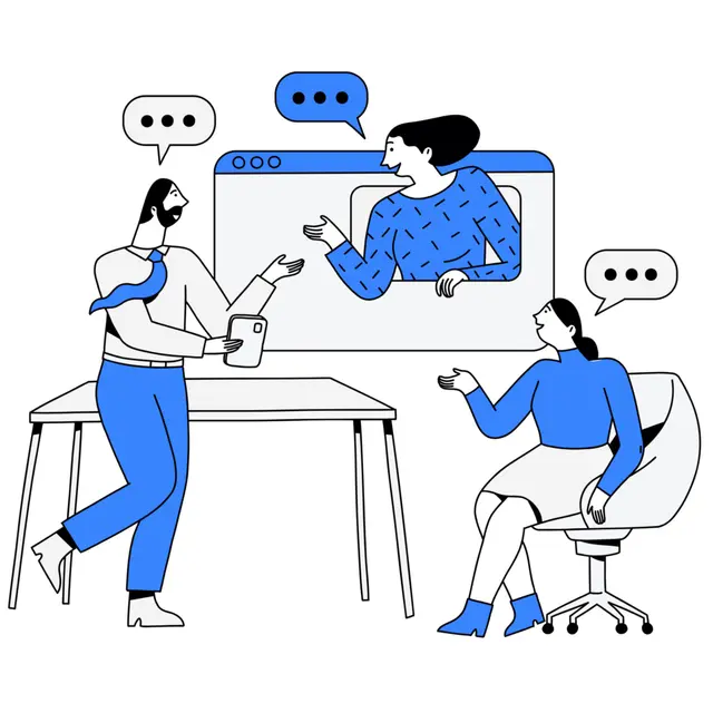 Illustration of Android developers exchanging ideas